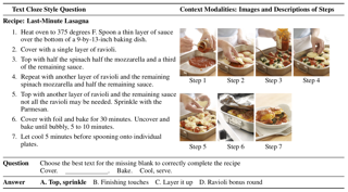 Visual overview of RecipeQA: A Challenge Dataset for Multimodal Comprehension of Cooking Recipes